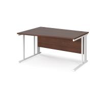 Maestro 25 left hand wave desk 1400mm wide - white cable managed leg frame, walnut top