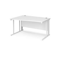 Maestro 25 left hand wave desk 1400mm wide - white cable managed leg frame, white top