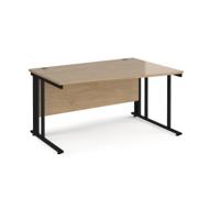 Maestro 25 right hand wave desk 1400mm wide - black cable managed leg frame, kendal oak top