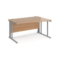 Maestro 25 right hand wave desk 1400mm wide - silver cable managed leg frame, beech top