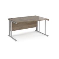 Maestro 25 right hand wave desk 1400mm wide - silver cable managed leg frame, nebraska oak top