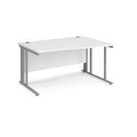 Maestro 25 right hand wave desk 1400mm wide - silver cable managed leg frame, white top
