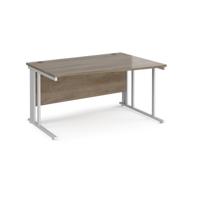 Maestro 25 right hand wave desk 1400mm wide - white cable managed leg frame, nebraska oak top