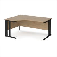 Maestro 25 left hand ergonomic desk 1600mm wide - black cable managed leg frame, kendal oak top