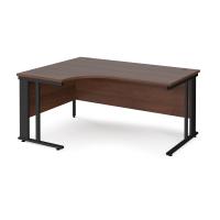 Maestro 25 left hand ergonomic desk 1600mm wide - black cable managed leg frame, walnut top