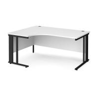 Maestro 25 left hand ergonomic desk 1600mm wide - black cable managed leg frame, white top