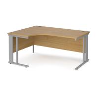Maestro 25 left hand ergonomic desk 1600mm wide - silver cable managed leg frame, oak top