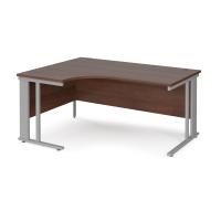 Maestro 25 left hand ergonomic desk 1600mm wide - silver cable managed leg frame, walnut top
