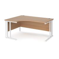 Maestro 25 left hand ergonomic desk 1600mm wide - white cable managed leg frame, beech top