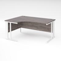 Maestro 25 left hand ergonomic desk 1600mm wide - white cable managed leg frame, grey oak top