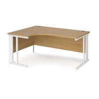 Maestro 25 left hand ergonomic desk 1600mm wide - white cable managed leg frame, oak top