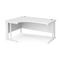 Maestro 25 left hand ergonomic desk 1600mm wide - white cable managed leg frame, white top