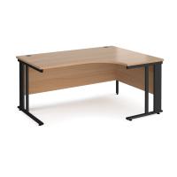 Maestro 25 right hand ergonomic desk 1600mm wide - black cable managed leg frame, beech top