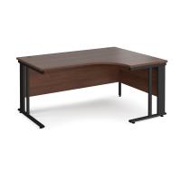 Maestro 25 right hand ergonomic desk 1600mm wide - black cable managed leg frame, walnut top
