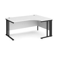 Maestro 25 right hand ergonomic desk 1600mm wide - black cable managed leg frame, white top