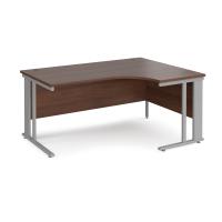 Maestro 25 right hand ergonomic desk 1600mm wide - silver cable managed leg frame, walnut top