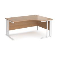Maestro 25 right hand ergonomic desk 1600mm wide - white cable managed leg frame, beech top