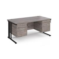 Maestro 25 straight desk 1600mm x 800mm with two x 2 drawer pedestals - black cable managed leg frame, grey oak top