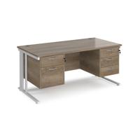 Maestro 25 straight desk 1600mm x 800mm with 2 and 3 drawer pedestals - white cable managed leg frame, nebraska oak top