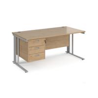 Maestro 25 straight desk 1600mm x 800mm with 3 drawer pedestal - silver cable managed leg frame, kendal oak top