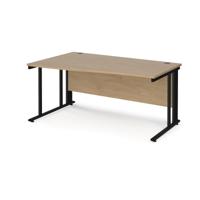 Maestro 25 left hand wave desk 1600mm wide - black cable managed leg frame, kendal oak top