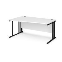 Maestro 25 left hand wave desk 1600mm wide - black cable managed leg frame, white top