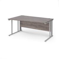 Maestro 25 left hand wave desk 1600mm wide - silver cable managed leg frame, grey oak top