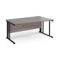 Maestro 25 right hand wave desk 1600mm wide - black cable managed leg frame, grey oak top