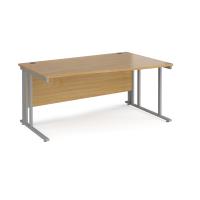 Maestro 25 right hand wave desk 1600mm wide - silver cable managed leg frame, oak top