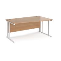 Maestro 25 right hand wave desk 1600mm wide - white cable managed leg frame, beech top