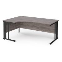 Maestro 25 left hand ergonomic desk 1800mm wide - black cable managed leg frame, grey oak top