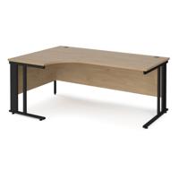Maestro 25 left hand ergonomic desk 1800mm wide - black cable managed leg frame, kendal oak top