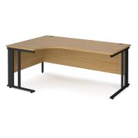 Maestro 25 left hand ergonomic desk 1800mm wide - black cable managed leg frame, oak top