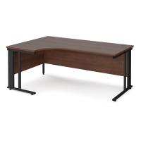 Maestro 25 left hand ergonomic desk 1800mm wide - black cable managed leg frame, walnut top
