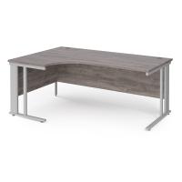 Maestro 25 left hand ergonomic desk 1800mm wide - silver cable managed leg frame, grey oak top