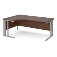 Maestro 25 left hand ergonomic desk 1800mm wide - silver cable managed leg frame, walnut top