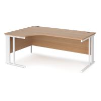 Maestro 25 left hand ergonomic desk 1800mm wide - white cable managed leg frame, beech top