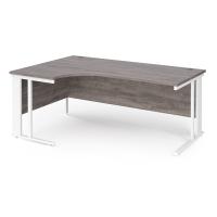 Maestro 25 left hand ergonomic desk 1800mm wide - white cable managed leg frame, grey oak top