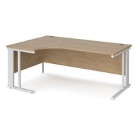 Maestro 25 left hand ergonomic desk 1800mm wide - white cable managed leg frame, kendal oak top