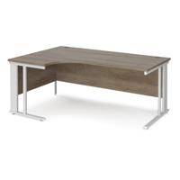 Maestro 25 left hand ergonomic desk 1800mm wide - white cable managed leg frame, nebraska oak top