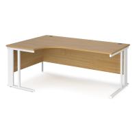 Maestro 25 left hand ergonomic desk 1800mm wide - white cable managed leg frame, oak top