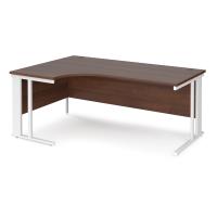 Maestro 25 left hand ergonomic desk 1800mm wide - white cable managed leg frame, walnut top
