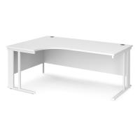 Maestro 25 left hand ergonomic desk 1800mm wide - white cable managed leg frame, white top