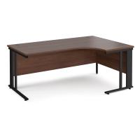 Maestro 25 right hand ergonomic desk 1800mm wide - black cable managed leg frame, walnut top