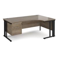Maestro 25 right hand ergonomic desk 1800mm wide with 2 drawer pedestal - black cable managed leg frame, nebraska oak top