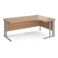Maestro 25 right hand ergonomic desk 1800mm wide - silver cable managed leg frame, beech top