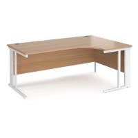 Maestro 25 right hand ergonomic desk 1800mm wide - white cable managed leg frame, beech top