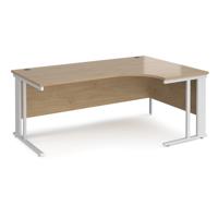 Maestro 25 right hand ergonomic desk 1800mm wide - white cable managed leg frame, kendal oak top
