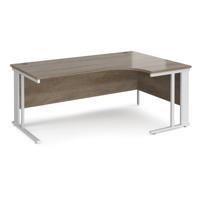 Maestro 25 right hand ergonomic desk 1800mm wide - white cable managed leg frame, nebraska oak top