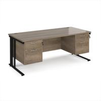 Maestro 25 straight desk 1800mm x 800mm with two x 2 drawer pedestals - black cable managed leg frame, nebraska oak top